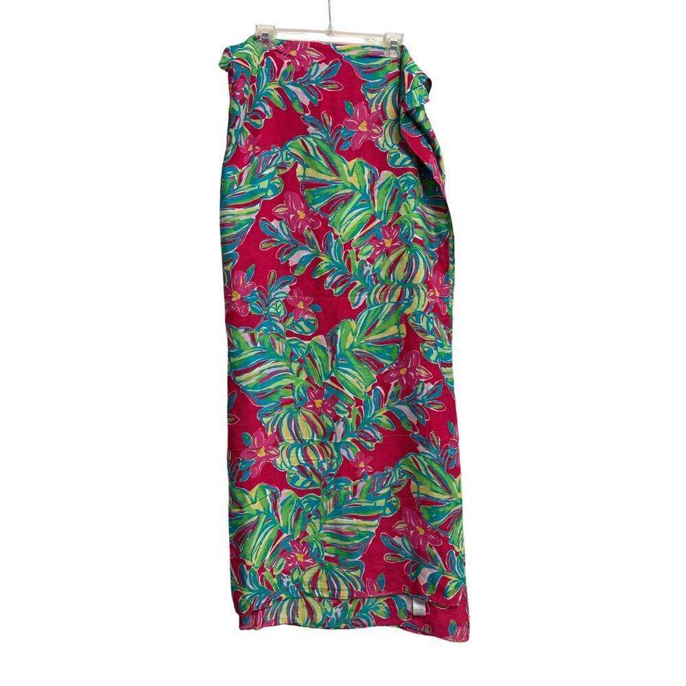 Lilly Pulitzer Women Pareo Scarf Wrap Pink Green Floral Tropical 50x80 in GS